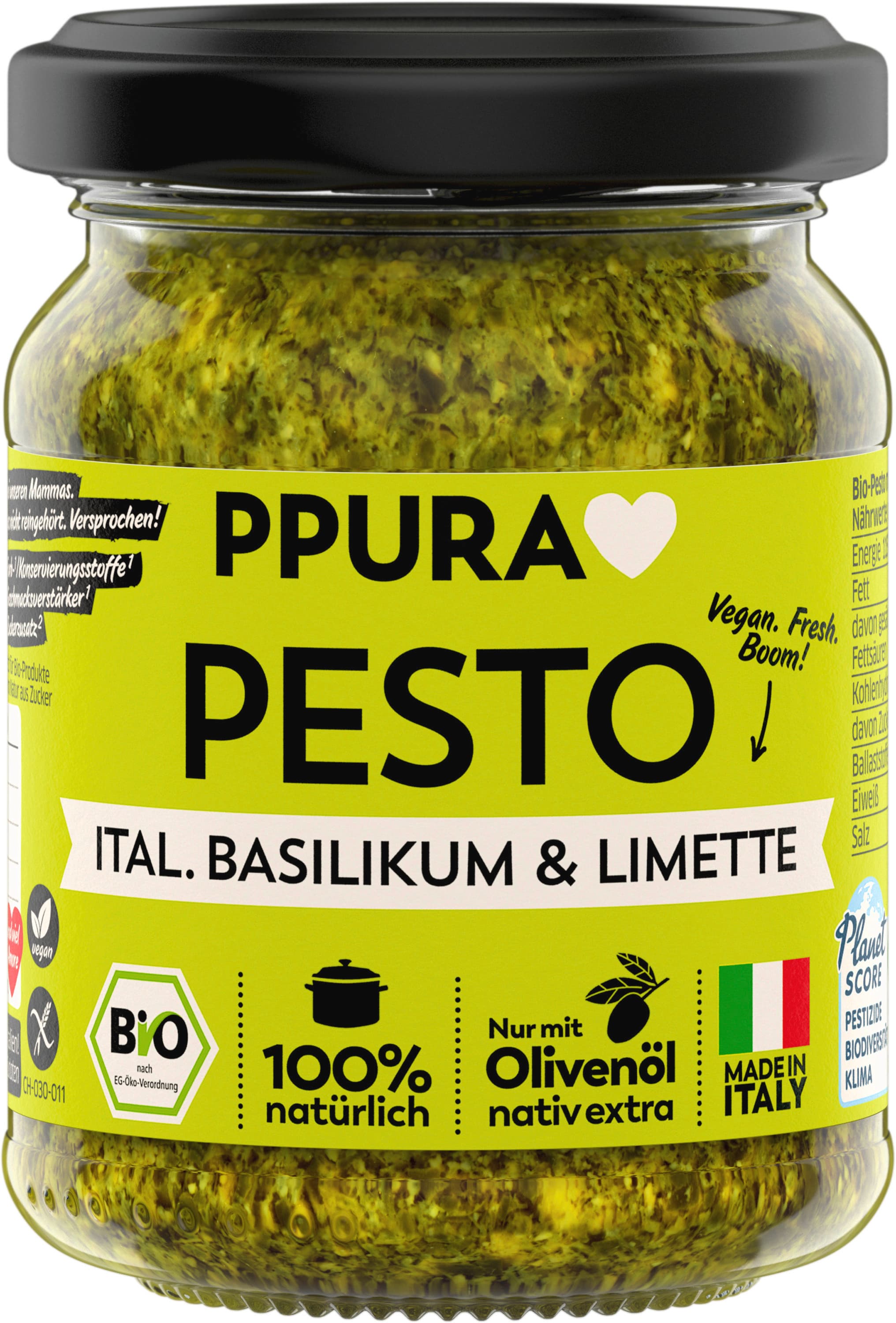 PPURA Bio Pesto Basilikum & Limette, 100% natürlich