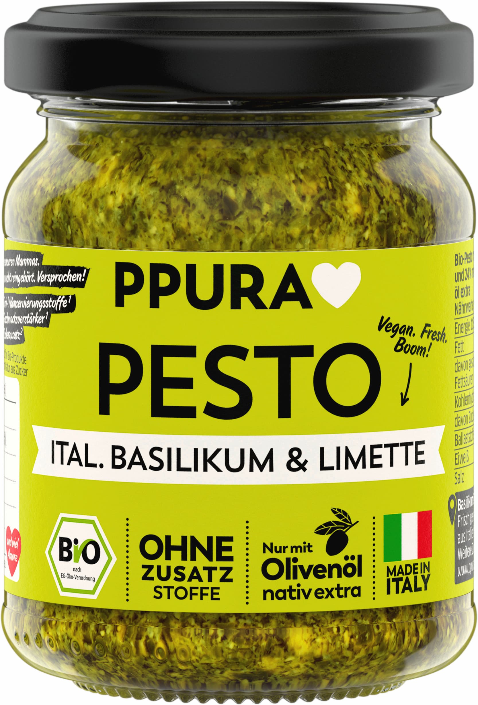 PPURA Bio Pesto Basilikum & Limette, 100% natürlich