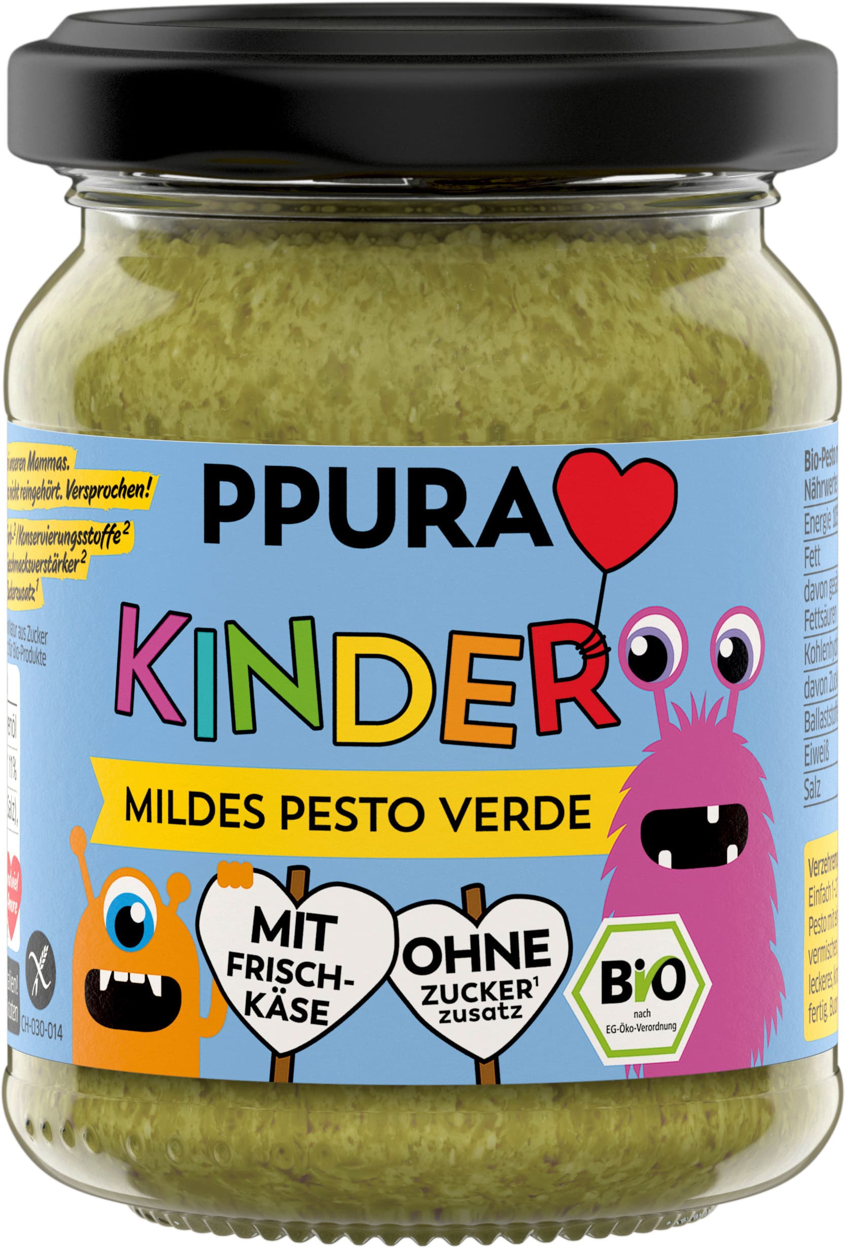 PPURA Bio Mildes Pesto Verde für Kinder, 100% natürlich