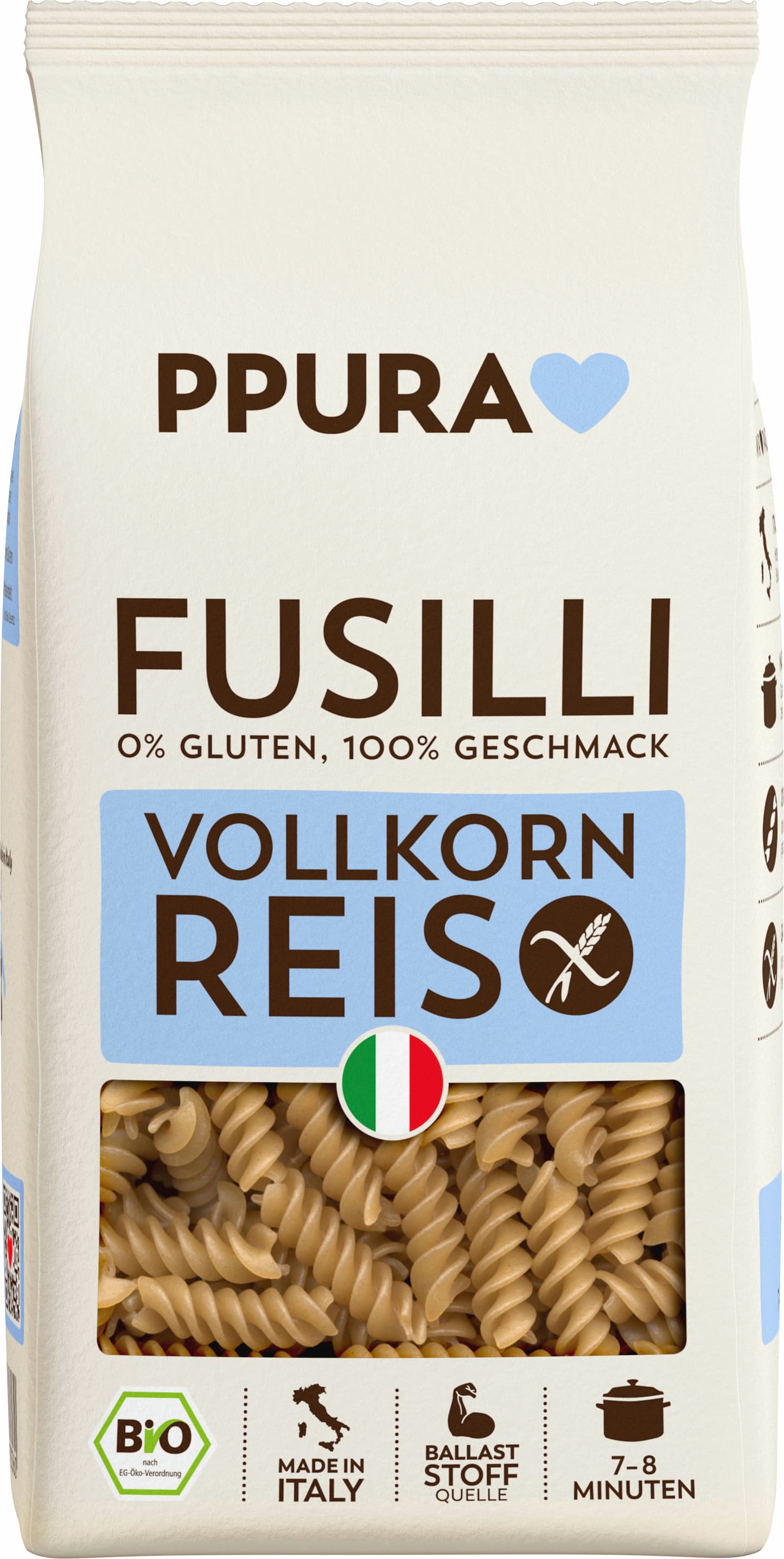 PPURA Bio Fusilli Vollkornreis glutenfrei, 100% natürlich
