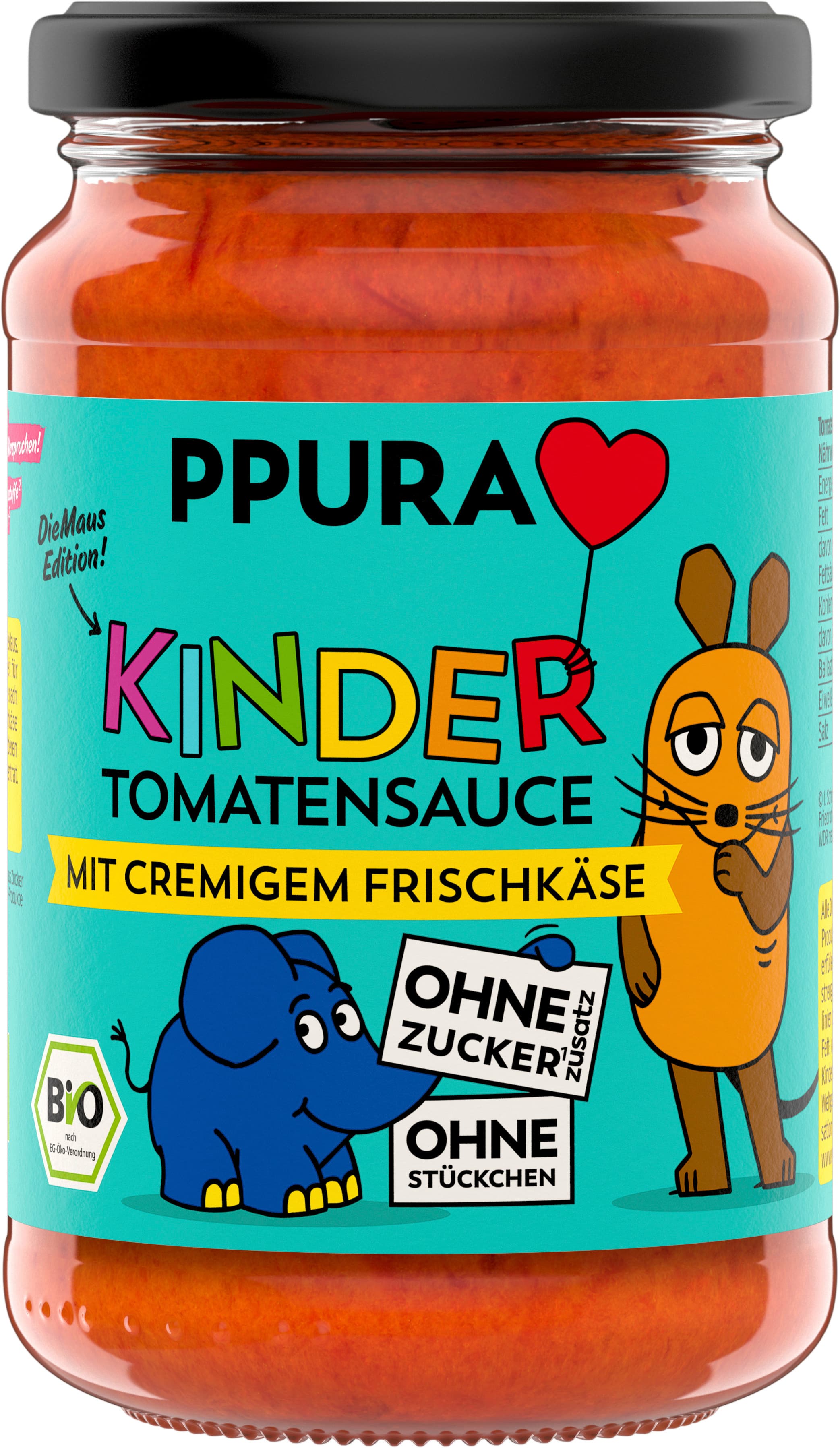 PPURA Bio Tomatensauce für Kinder mit Frischkäse, 100% natürlich