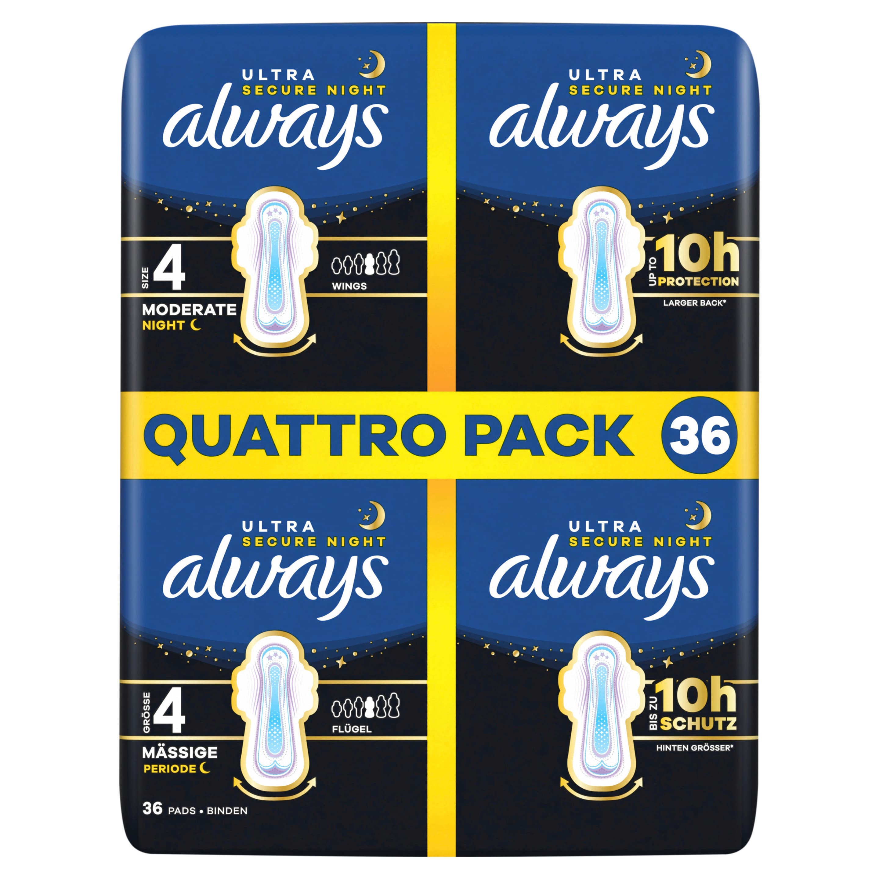 Always Ultra Damenbinden Größe 4 - Secure Night mit Flügeln Quattropack 36