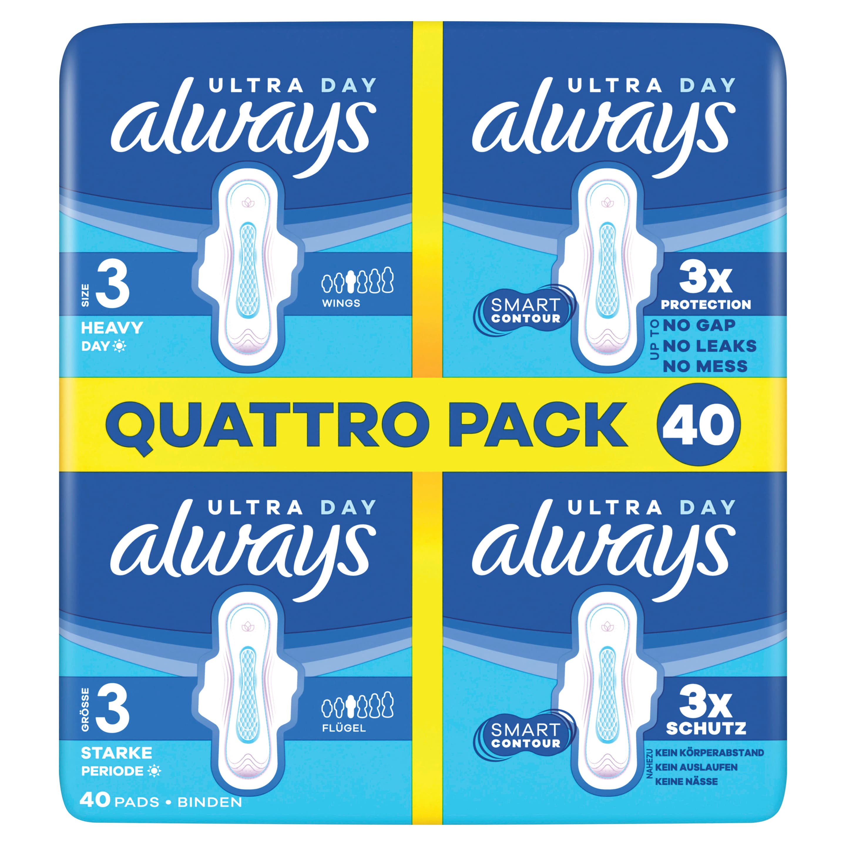Always Ultra Damenbinden Größe 3 - Long Plus mit Flügeln Quattropack 40