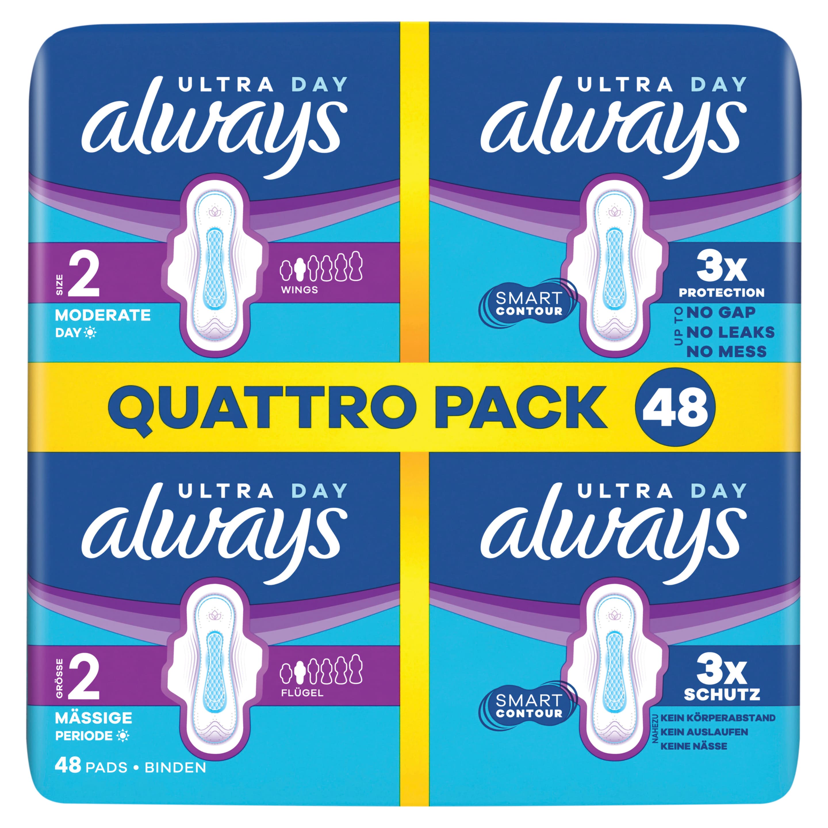 Always Ultra Damenbinden Größe 2 - Long mit Flügeln Quattropack 48