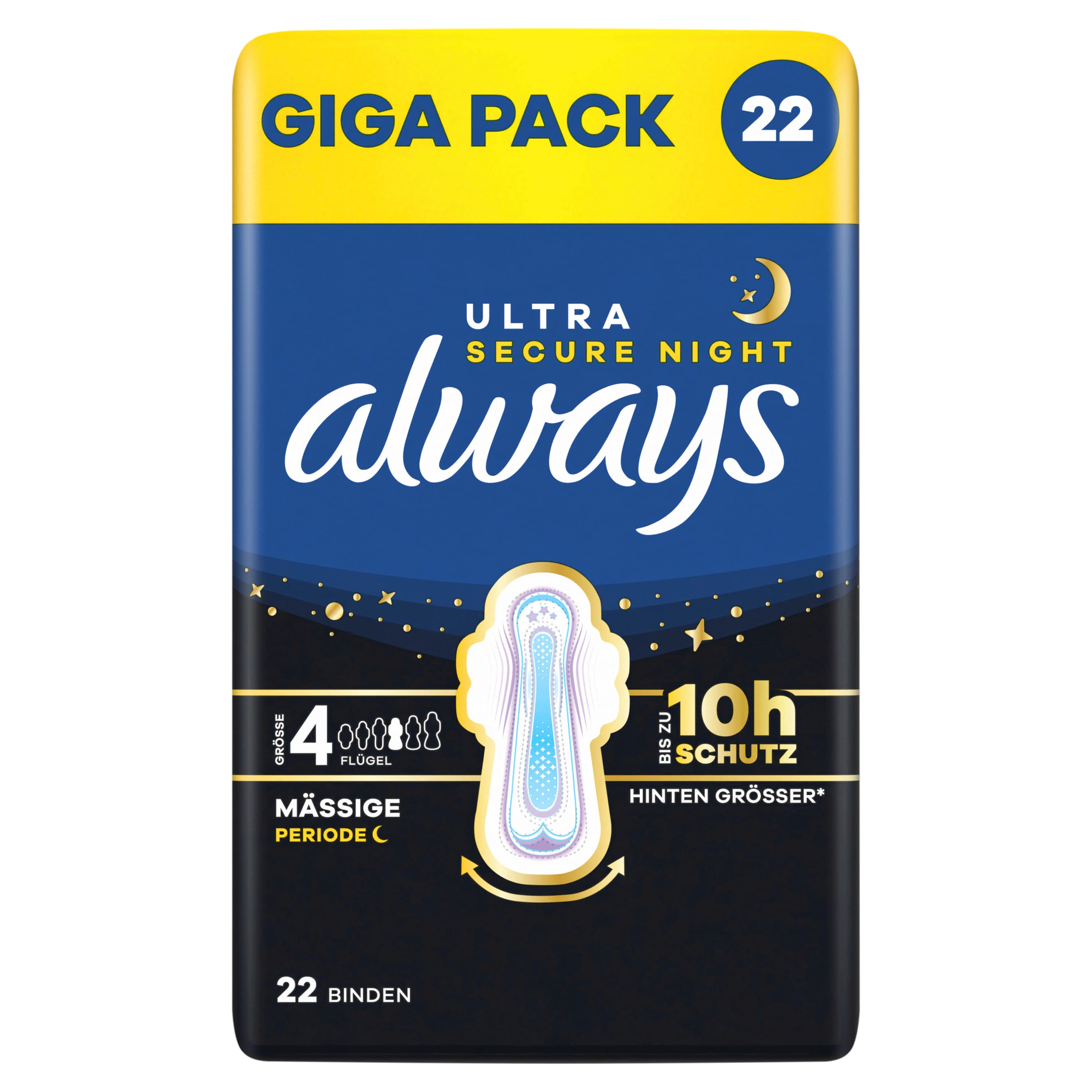 Always Ultra Damenbinden Größe 4 - Secure Night mit Flügeln Gigapack