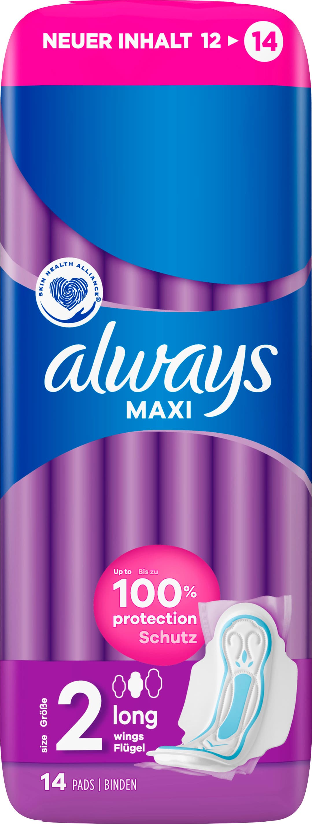 Always Maxi Damenbinden Long mit Flügeln 14ST
