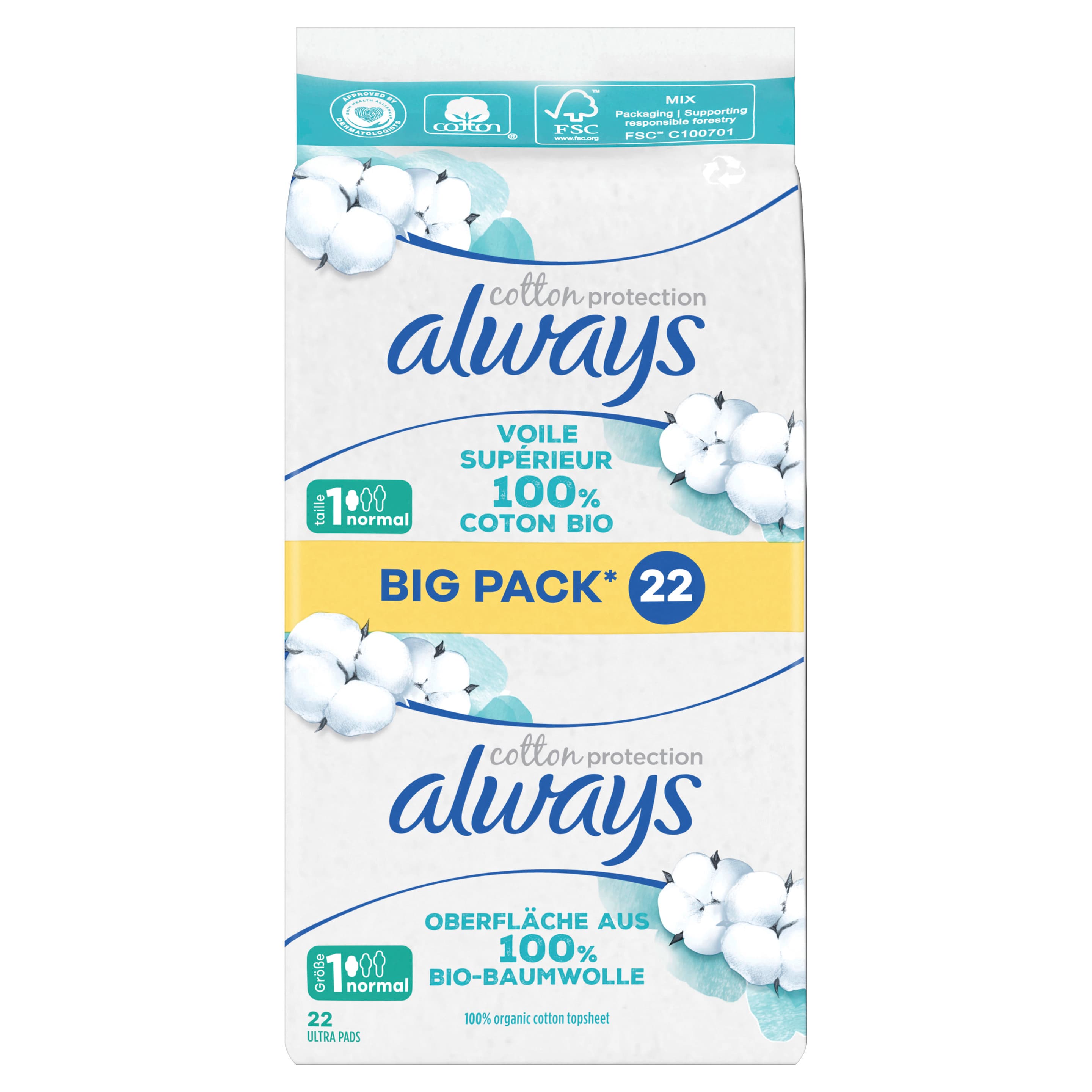 Always Ultra Damenbinden Cotton Protection Normal mit Flügeln 22 BigPack