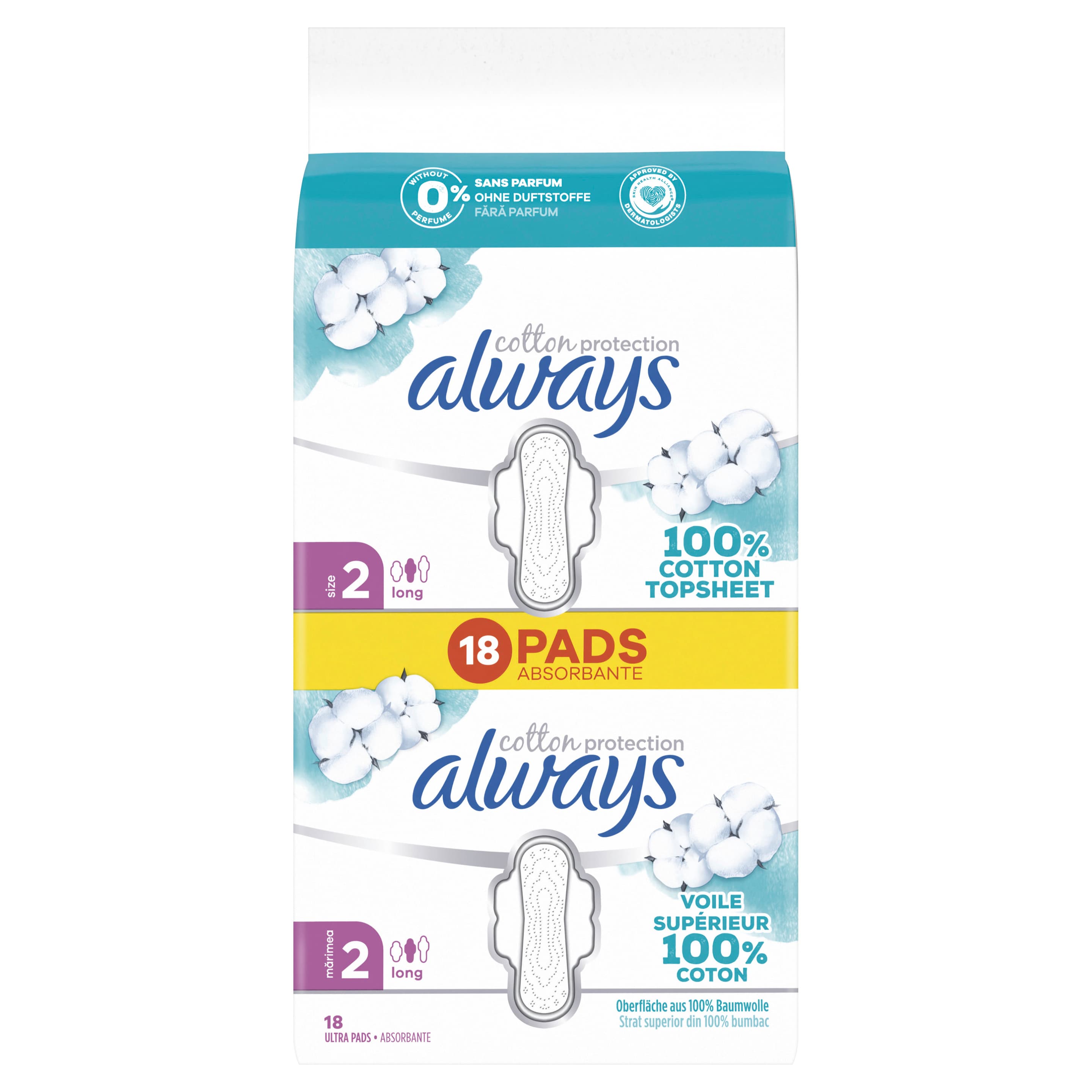Always Ultra Damenbinden Cotton Protection Long mit Flügeln 18ST