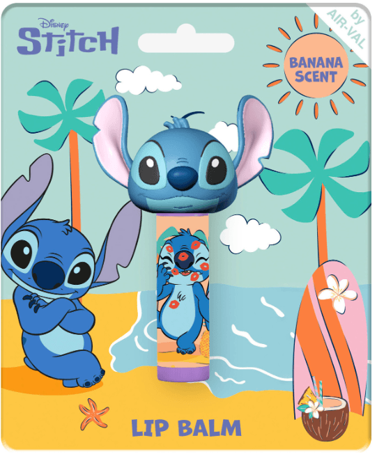 Air-Val Disney Stitch Lippenbalsam mit 3D-Kappe, Bananenduft, 4,5 g