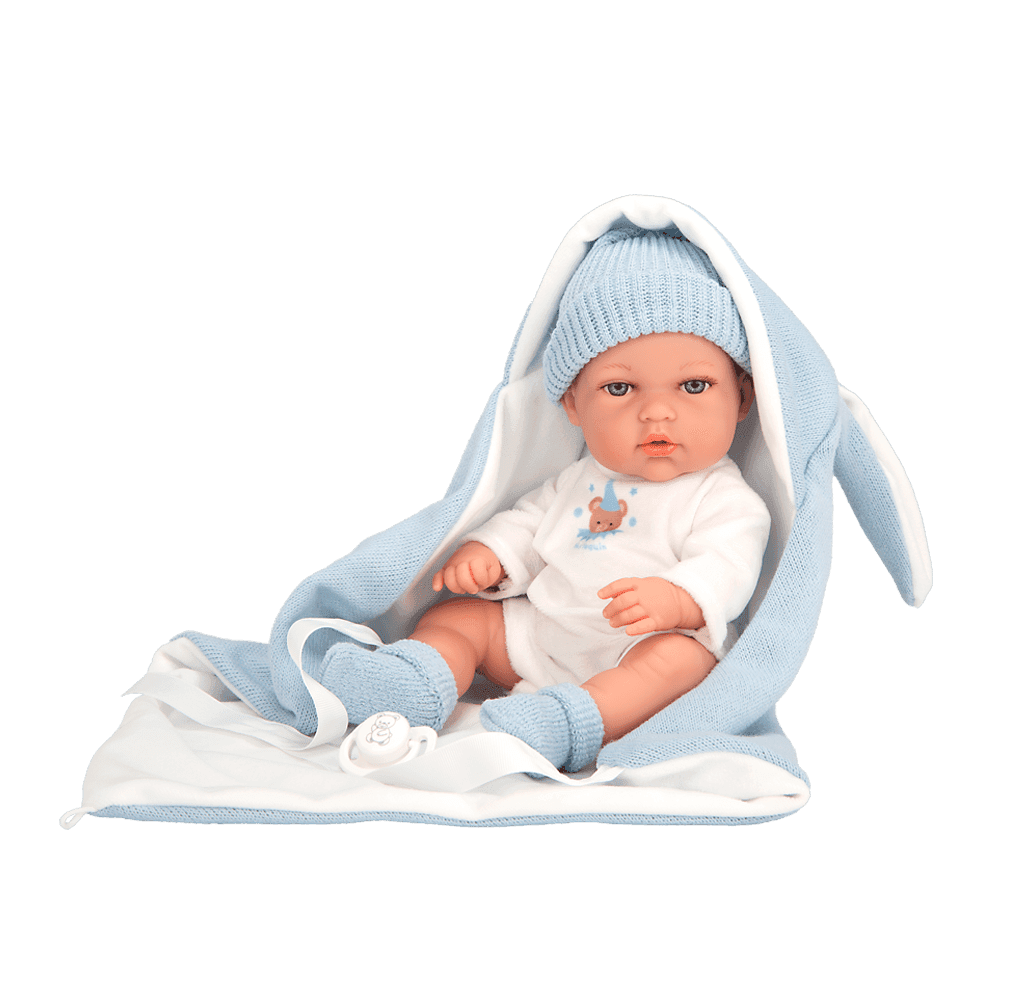 Arias Babypuppe Natal Blau 30 cm mit Schlafsack und Zubehör