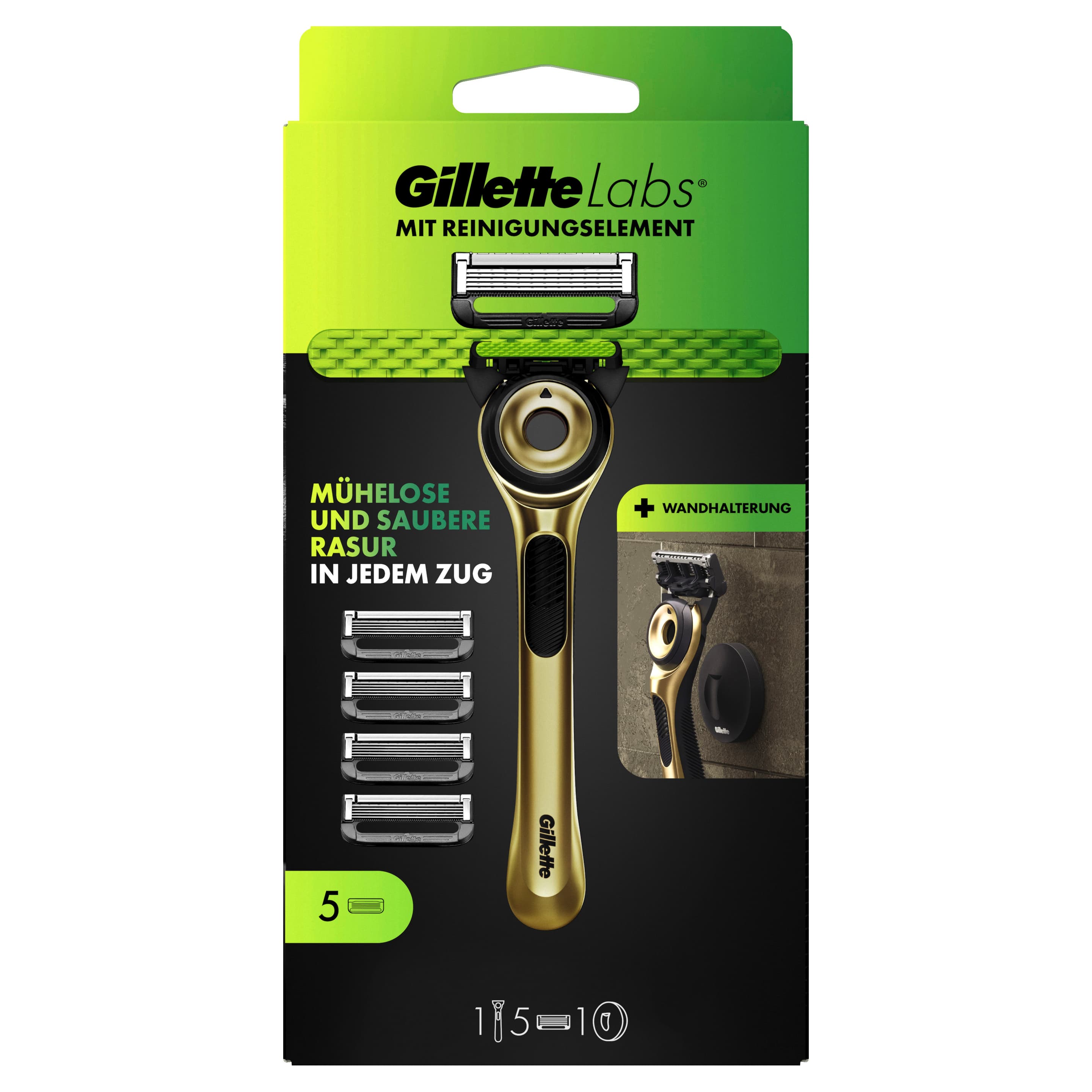 Gillette LABS Rasierer Gold mit 5 + Duschhänger