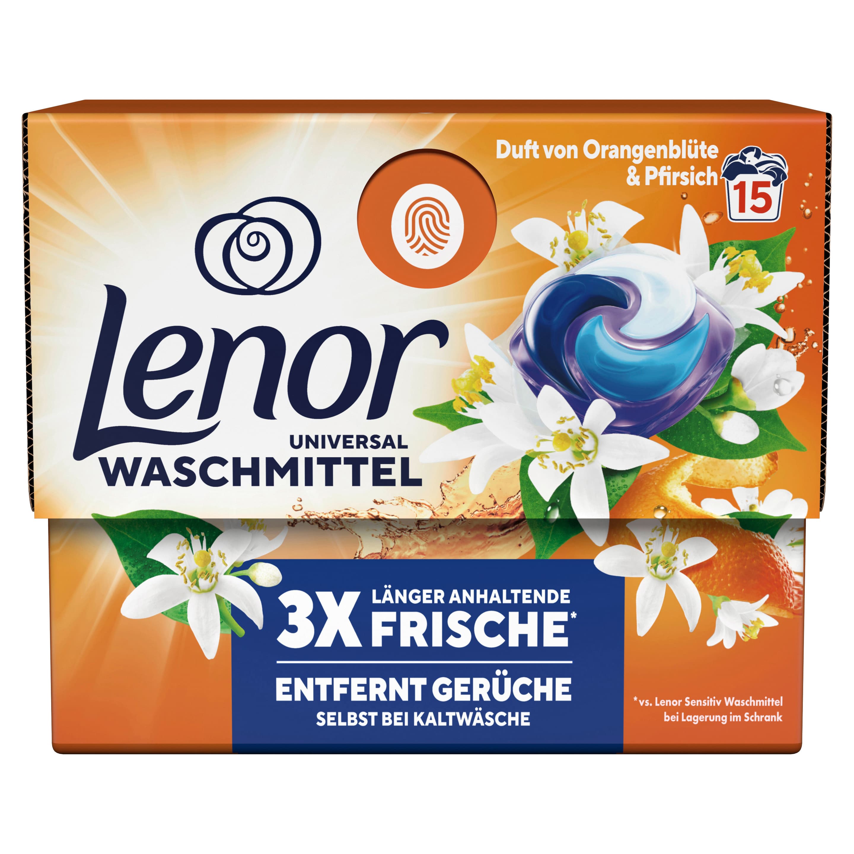 Lenor Vollwaschmittel Flüssig All-in-1 Pods Orangenblüte & Pfirsich