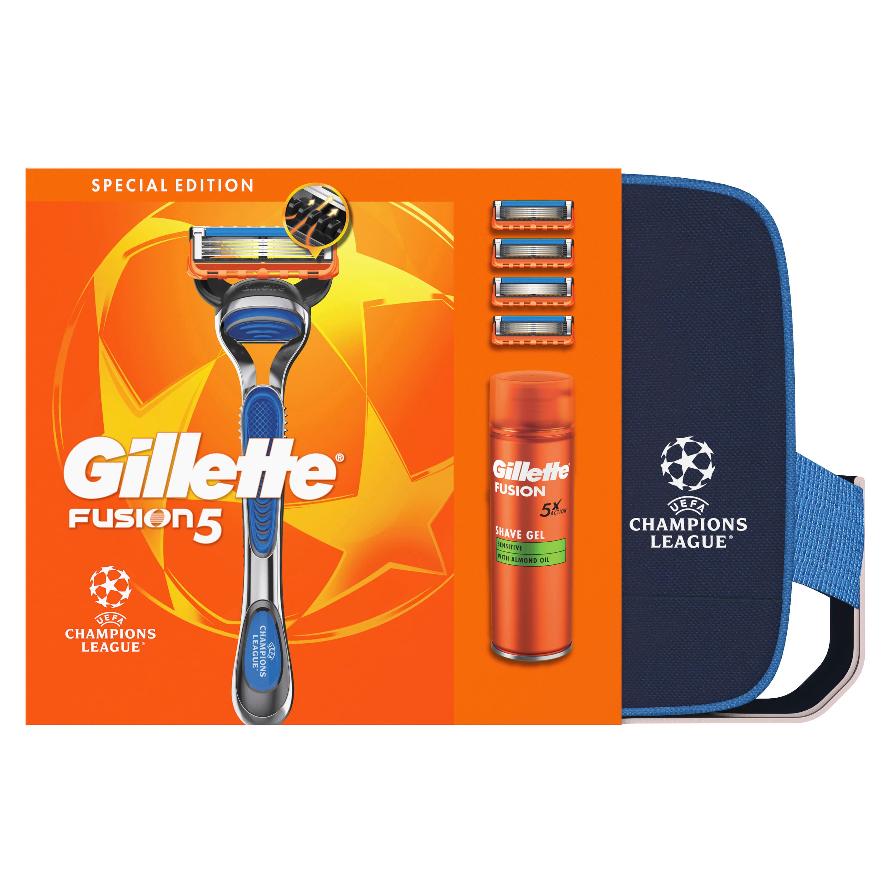 Gillette Fusion5 Geschenkset inkl. Kosmetikbeutel "UEFA Champions League"