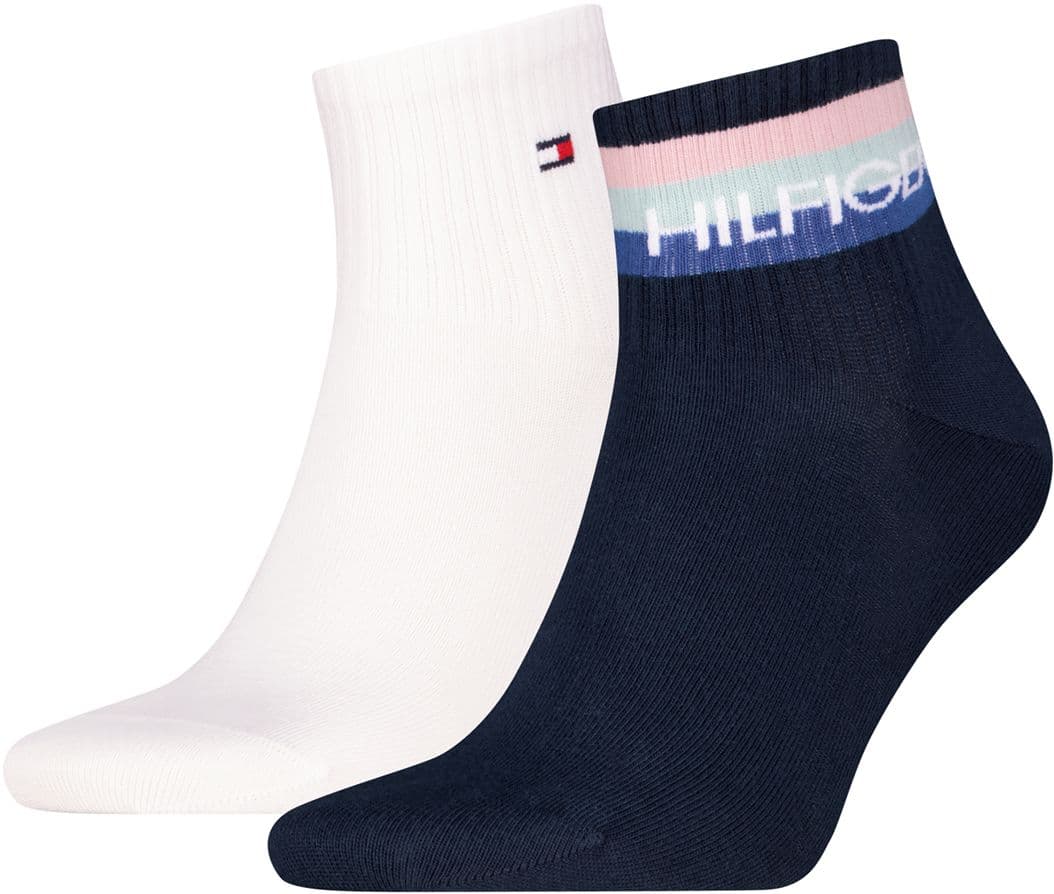 TOMMY HILFIGER Herren Kurzsocken Quarter Sport TH Logo 2er Pack