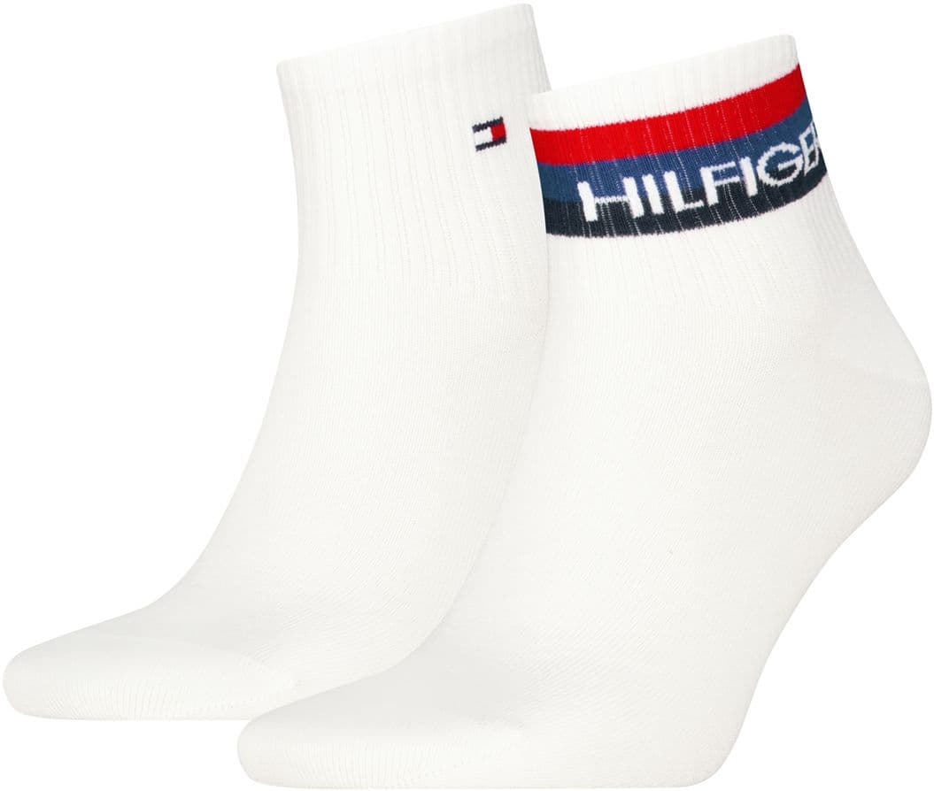 TOMMY HILFIGER Herren Kurzsocken Quarter Sport TH Logo 2er Pack