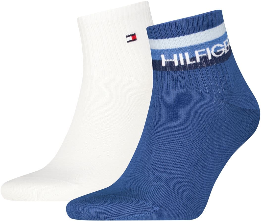 TOMMY HILFIGER Herren Kurzsocken Quarter Sport TH Logo 2er Pack