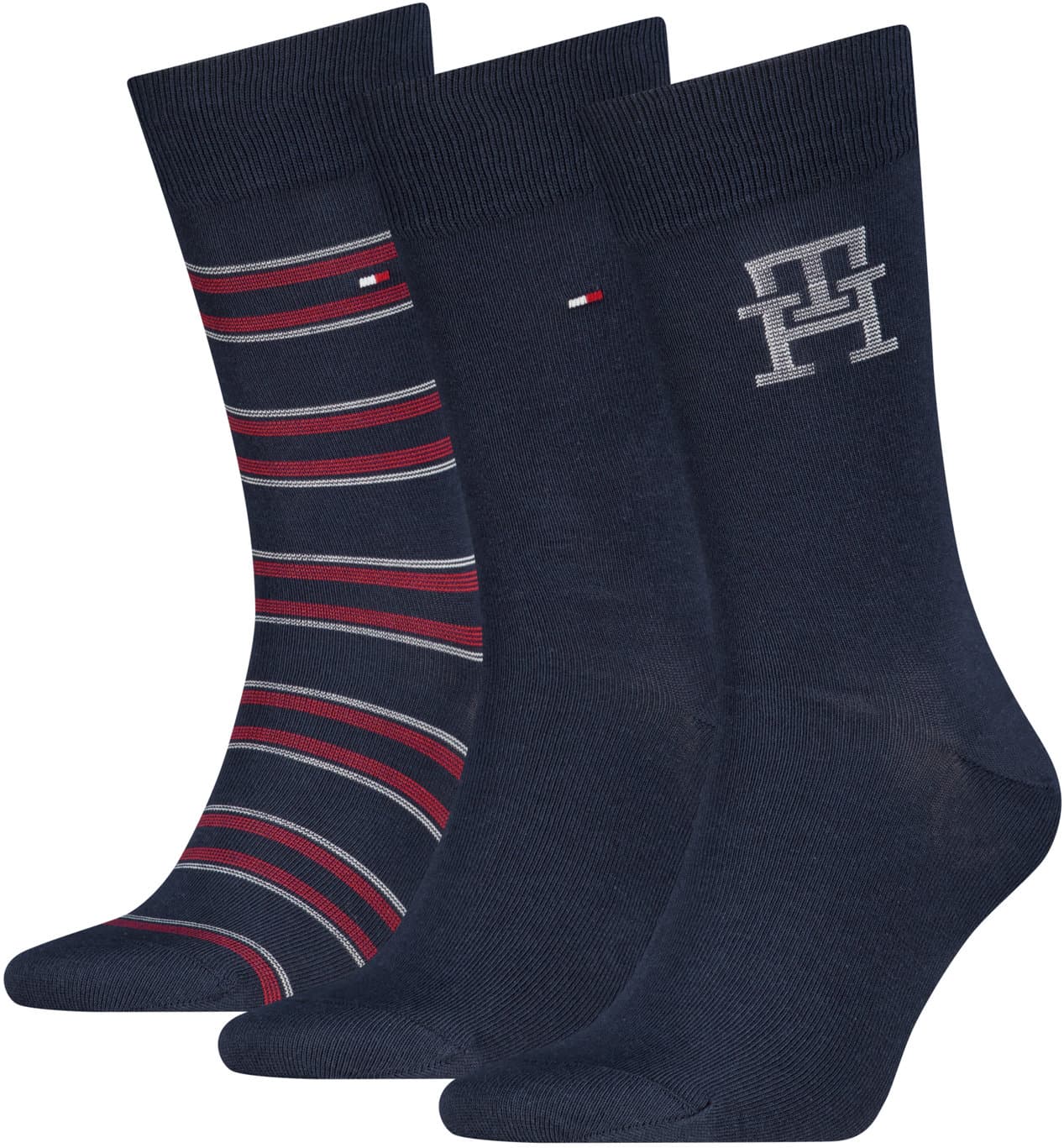 TOMMY HILFIGER Herren Socken Monogram Stripe 3er Pack Geschenkpackung