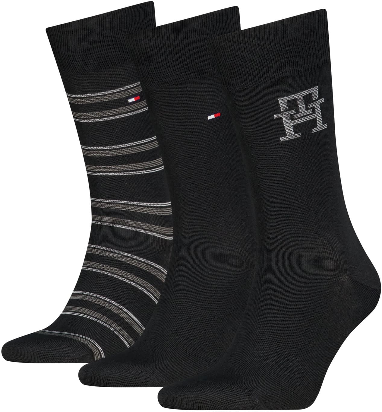 TOMMY HILFIGER Herren Socken Monogram Stripe 3er Pack Geschenkpackung
