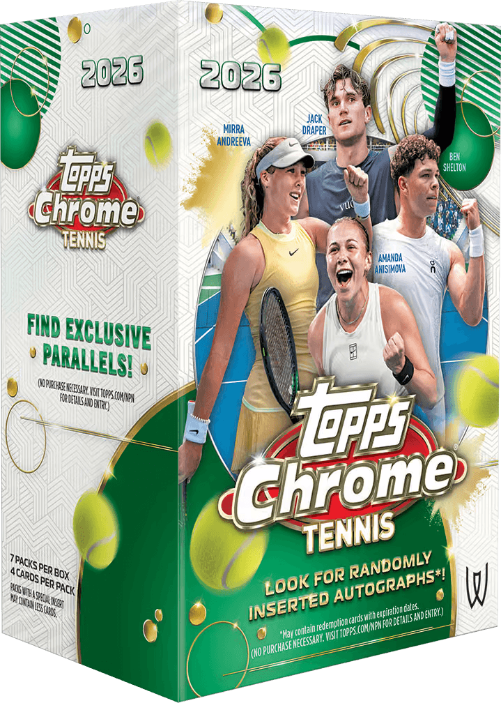 Topps Chrome Tennis 2026 Value Box mit 28 Trading Cards und exklusiven RayWave Refractors