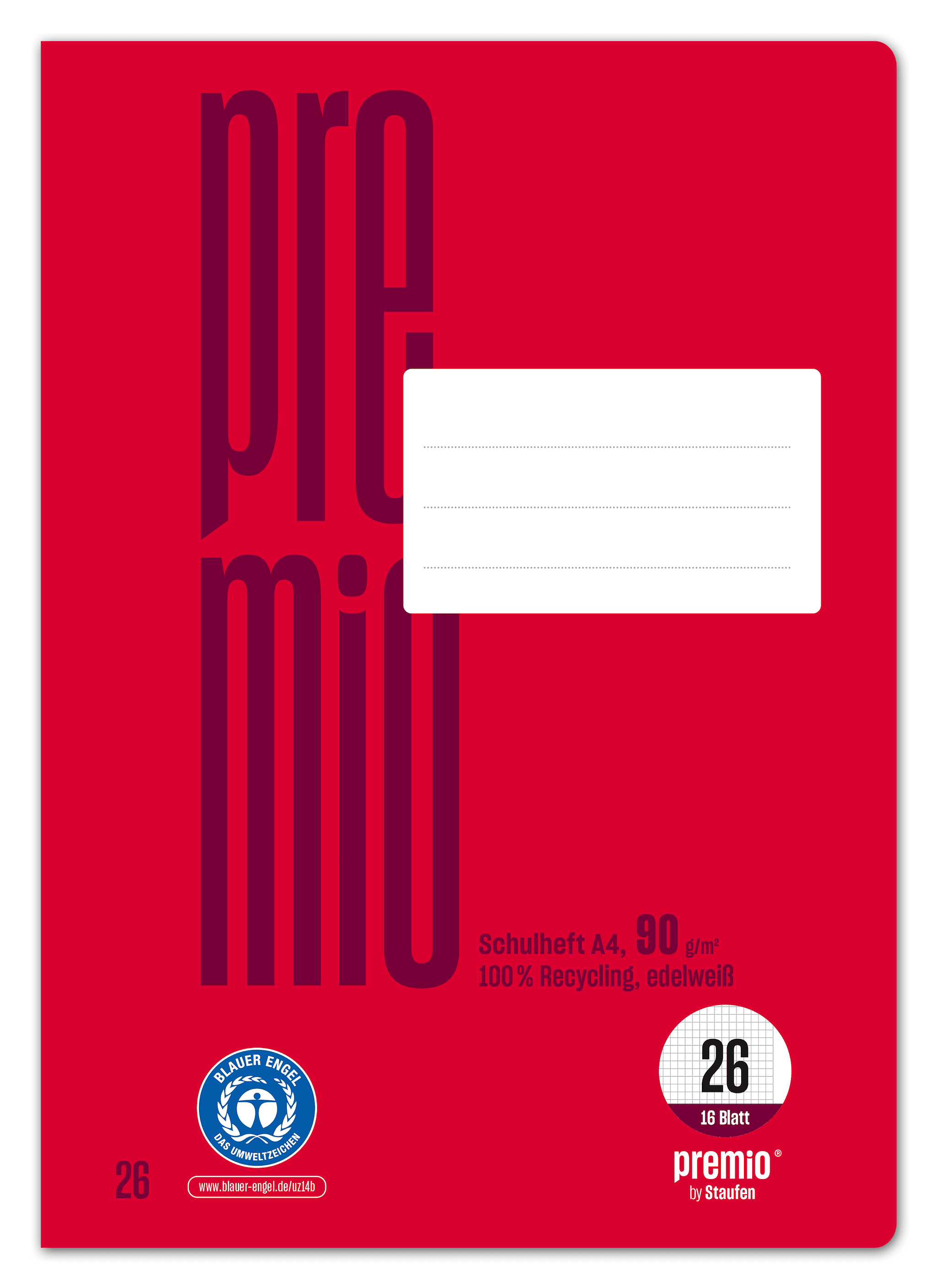 Ursus Green Premium Heft A4 16 Blatt Lineatur 26 kariert mit Rand