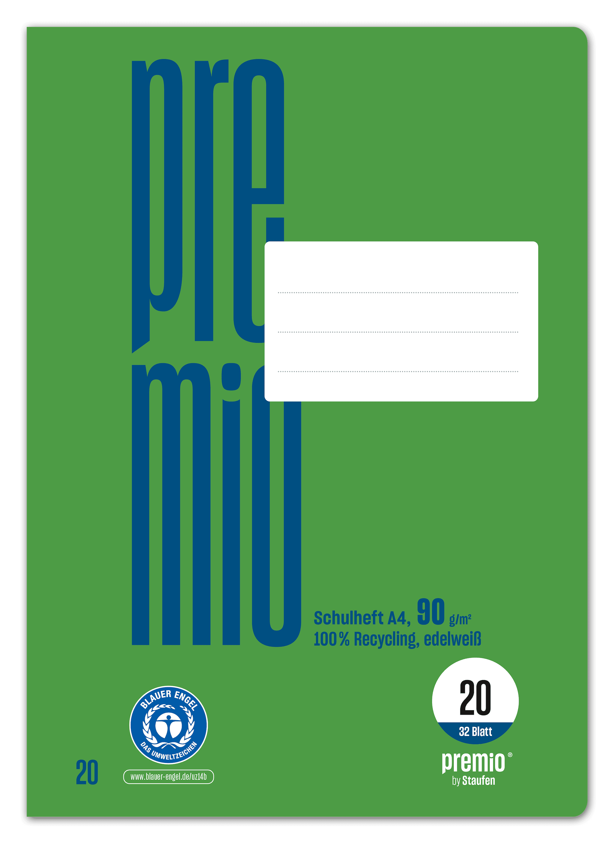 Ursus Green Premium Heft A4 32 Blatt Lineatur 20 blanko