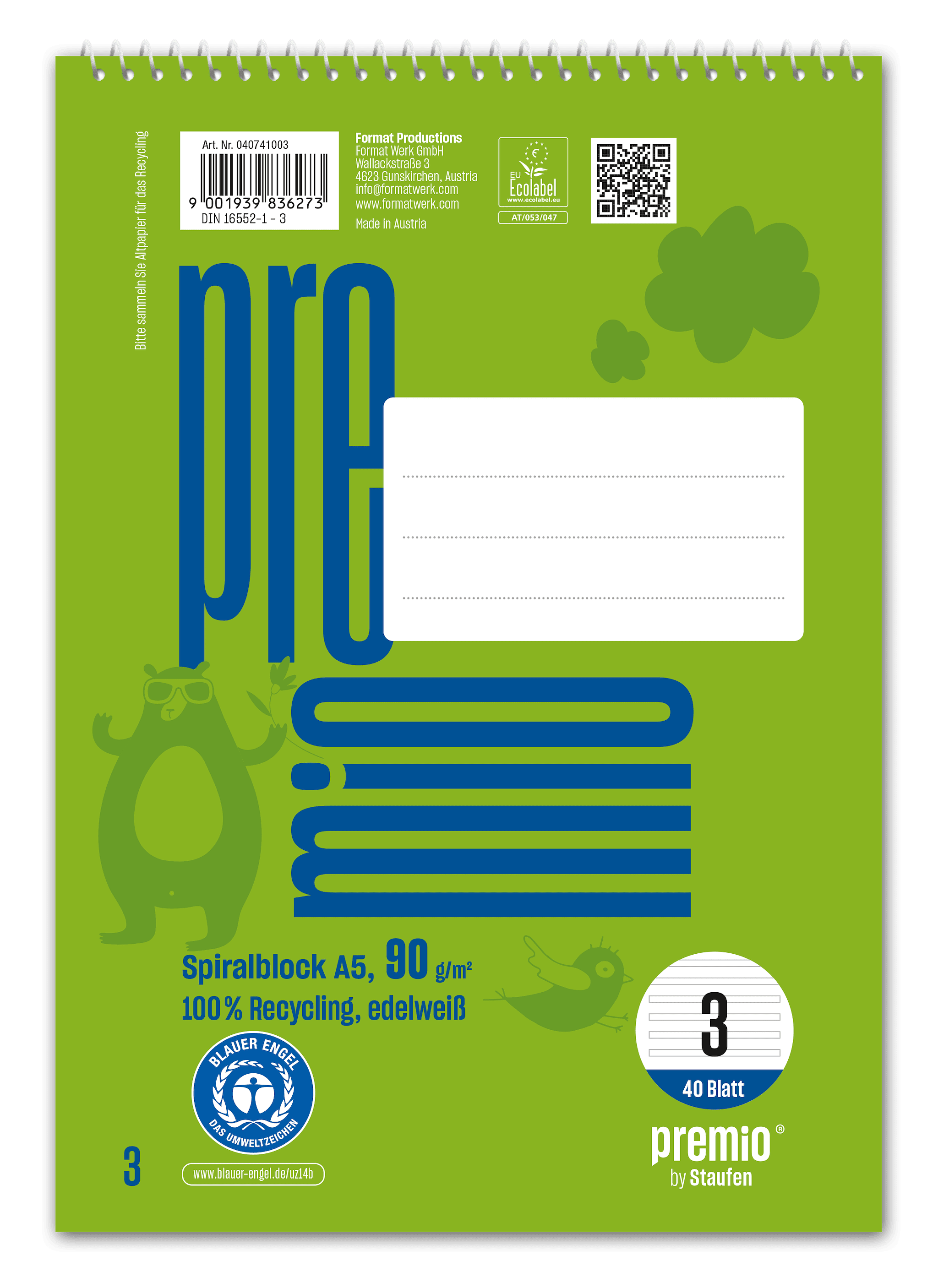 Ursus Green Spiralblock Lineatur 3 A5 40 Blatt farbig