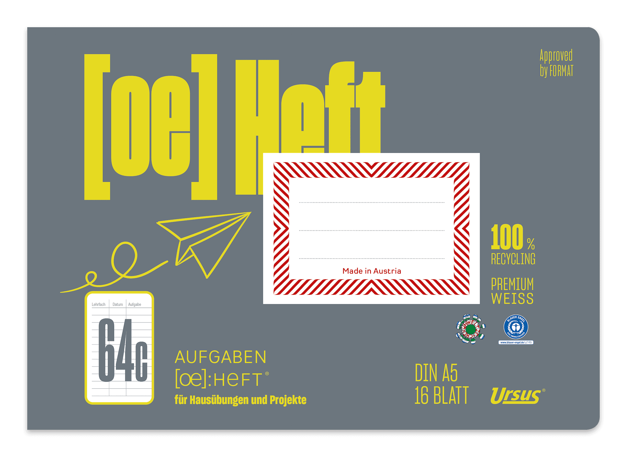 OE Aufgabenheft OE.64c A5 quer 16 Blatt 80g/m² für Schulaufgaben