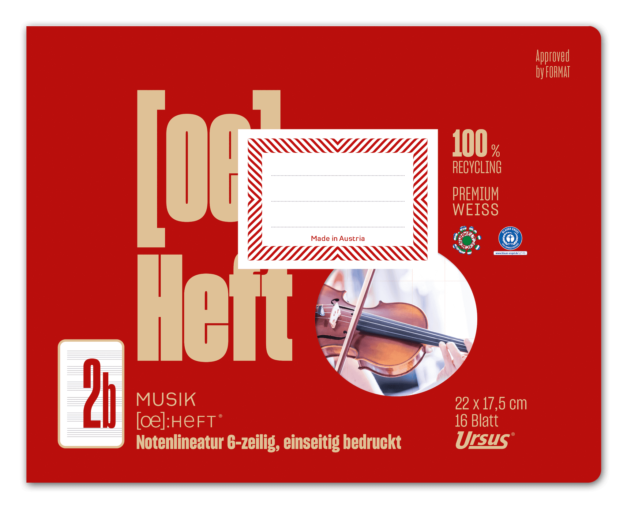 OE Musikheft OE.2b 22x17,5cm quer 16 Blatt 80g/m² Noten 6-zeilig einseitig