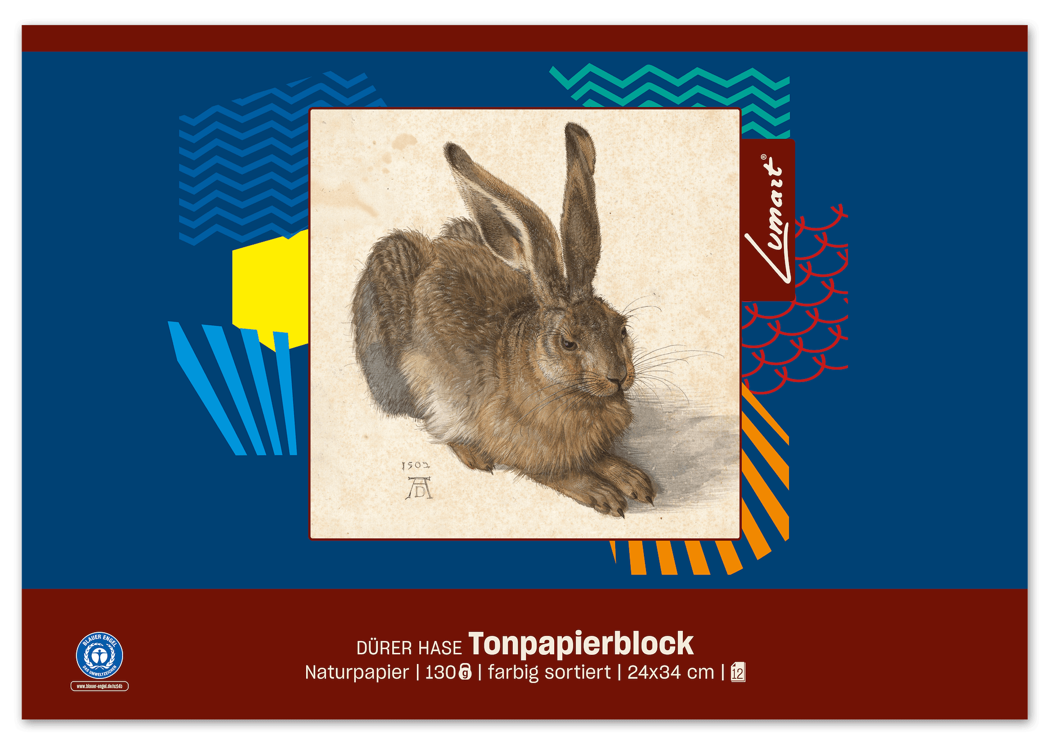 Lumart Recycling Tonpapierblock "Original Dürer" 24x34cm 12 Blatt 130g/m² 11 Farben sortiert