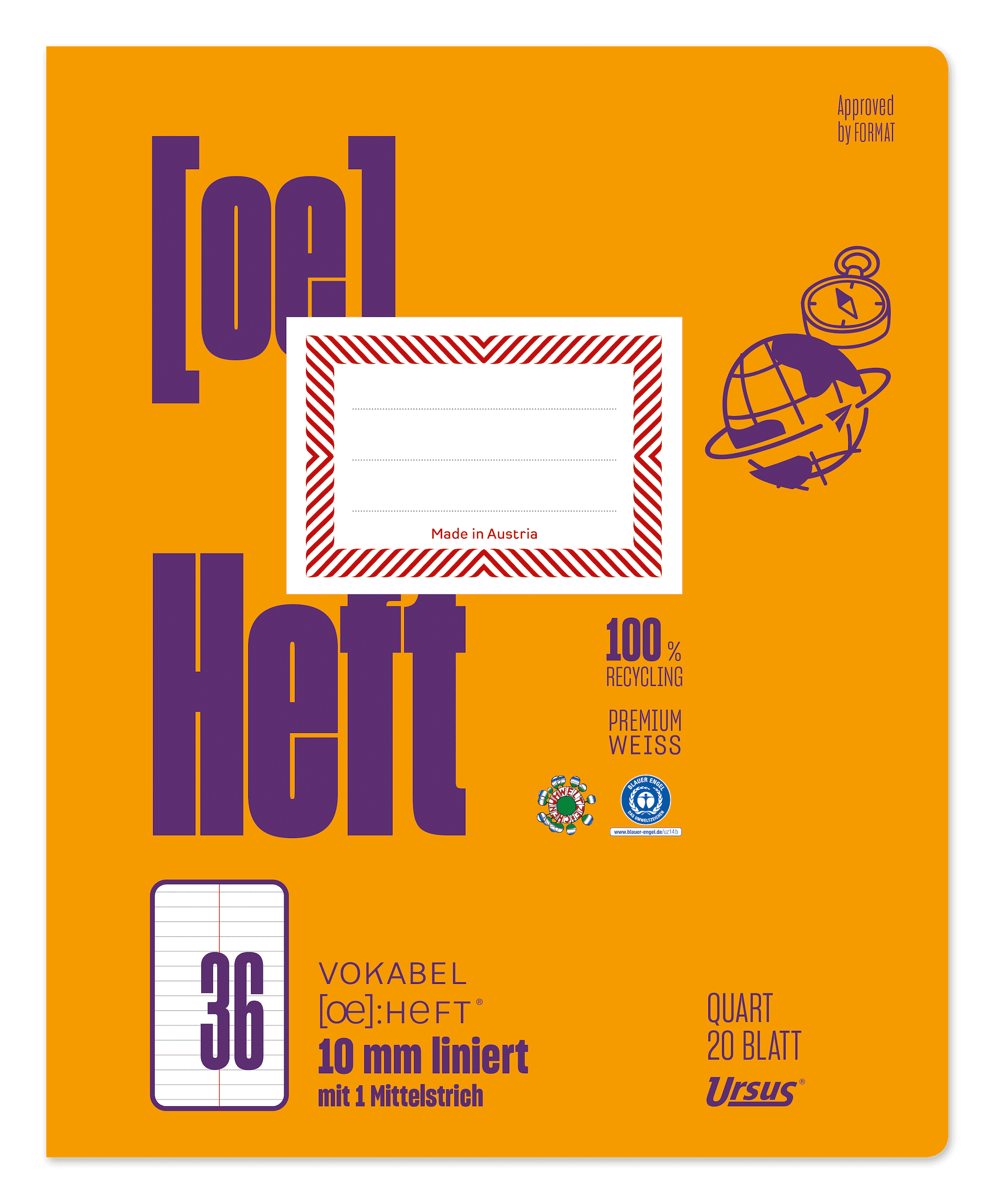 Ursus OE Vokabelheft OE36 Quart 20 Blatt 10mm liniert