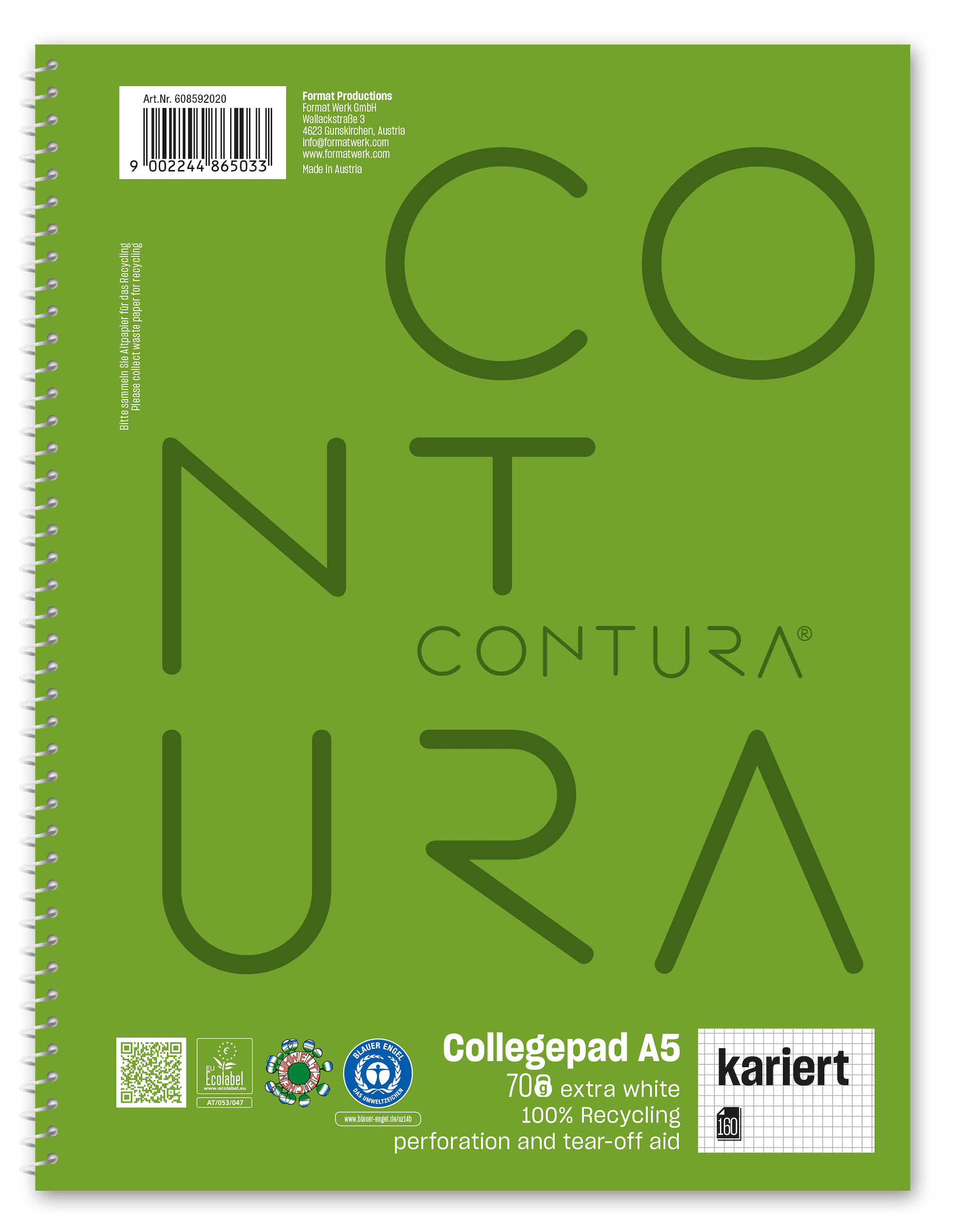 Ursus Green Collegeblock A5 160 Blatt 5mm kariert