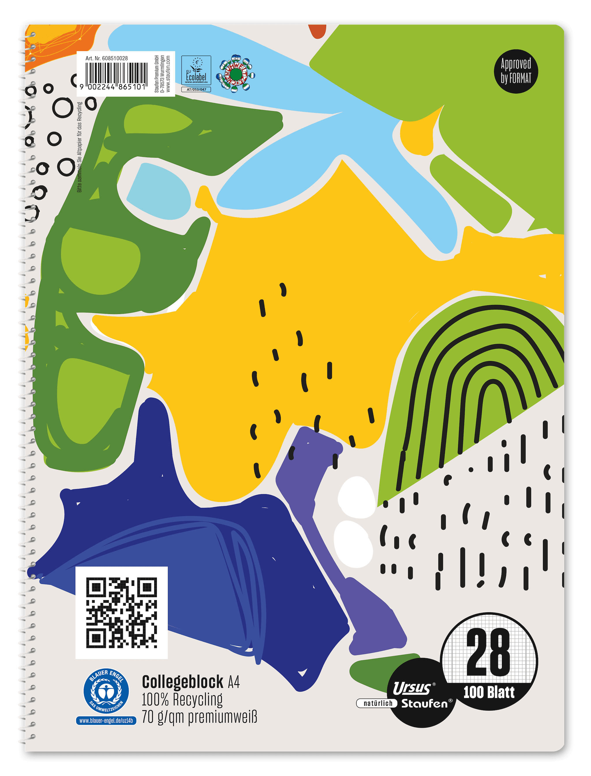 Ursus Green Collegeblock A4 100 Blatt Lineatur 28