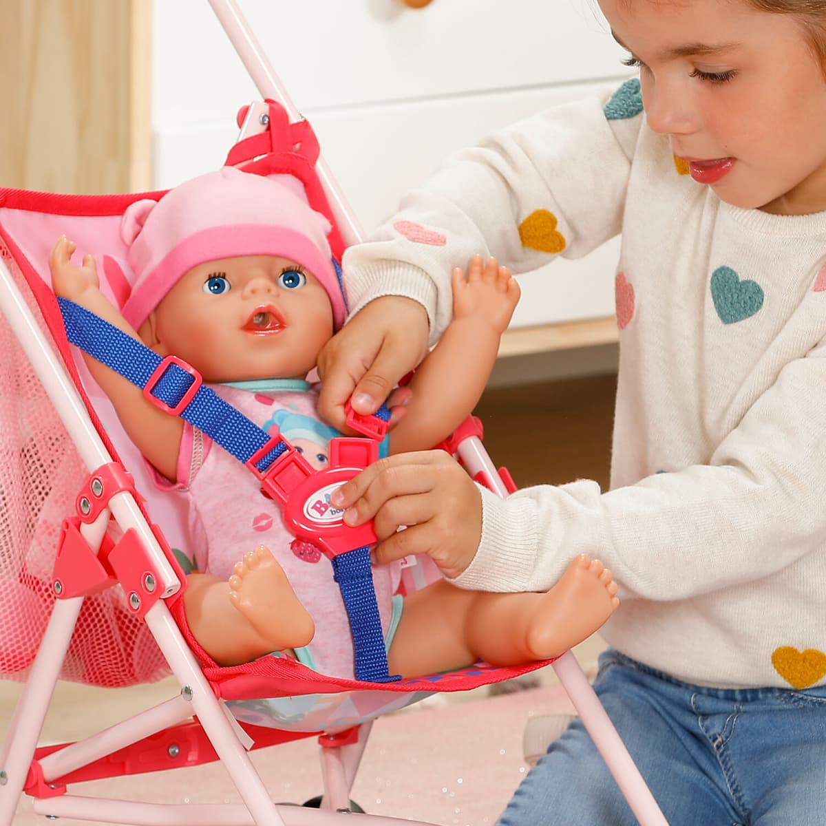 BABY born Puppenwagen Pink mit Tasche & 3-Punkt-Gurt faltbar online  bestellen | MLLER