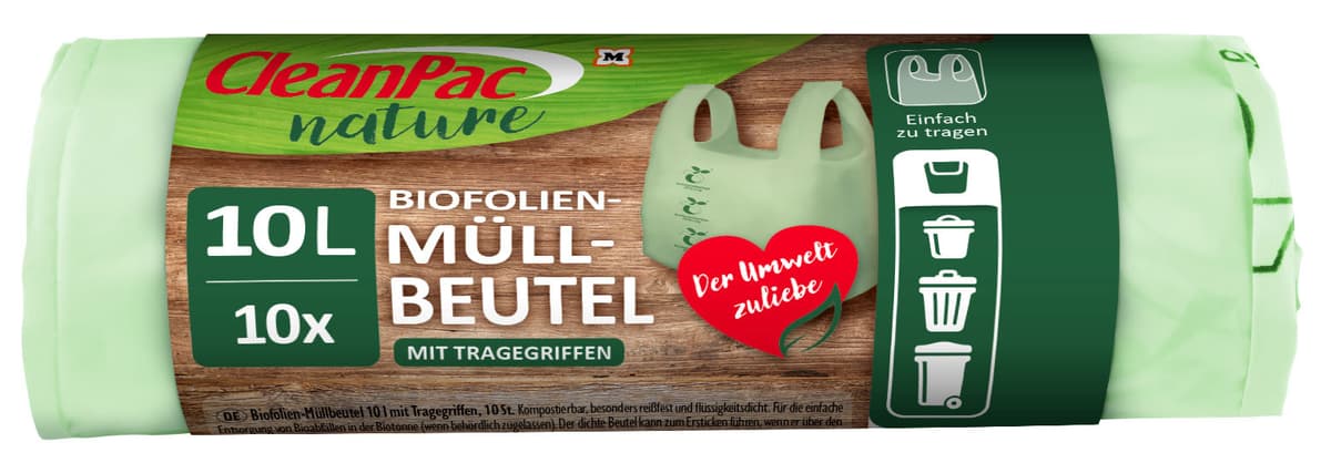 CleanPac nature Biofolien-Müllbeutel mit Tragegriffen 10 Liter online ...