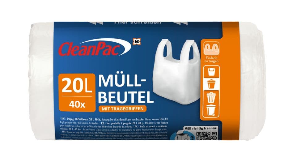 CleanPac Müllbeutel mit Tragegriffen 20 Liter online bestellen | MÜLLER