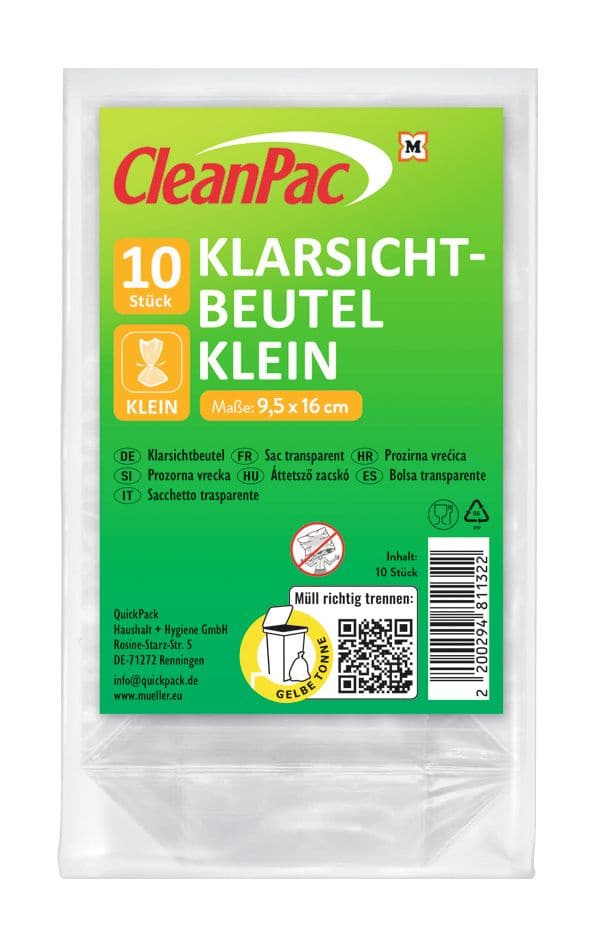 CleanPac Klarsichtbeutel Klein 9,5 x 16cm