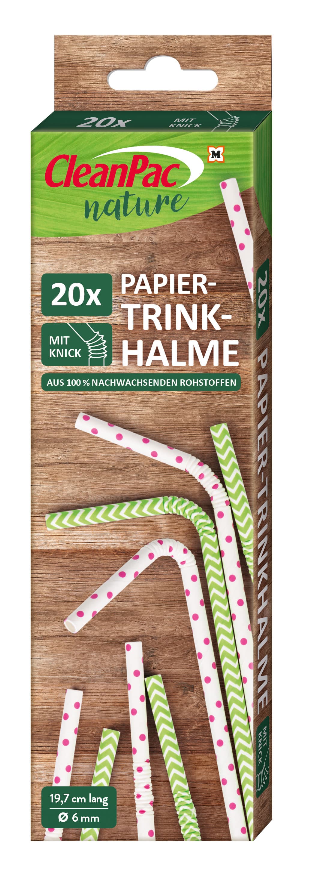 Bio-Trinkhalme mit Knick -einzeln gehülst- Strohhalm aus Papier - 22cm, 6mm, ro