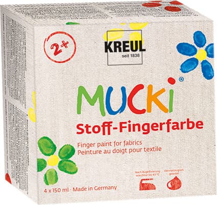 KREUL Mucki Pintura De Dedos – Set De 6 Colores De 150 Ml – Vegana, Lavable Y Apta Para Niños Desde 2 Años – Colores Brillantes