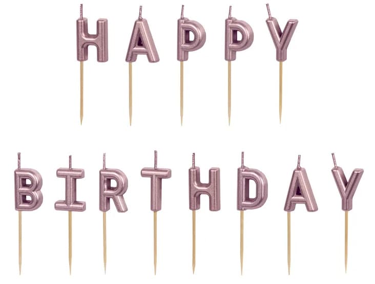 Geburtstagskerzen Happy Birthday, 2.5 cm, Roségold, 13 Stk