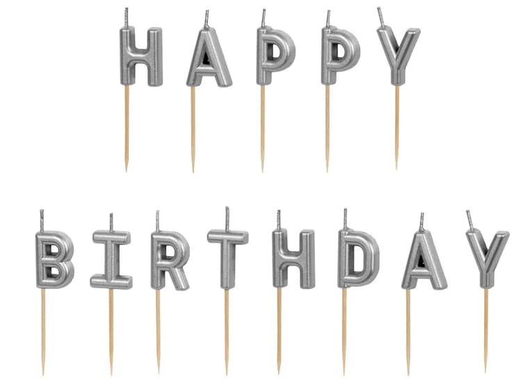 Geburtstagskerzen Happy Birthday, 2.5 cm, Silber, 13 Stk